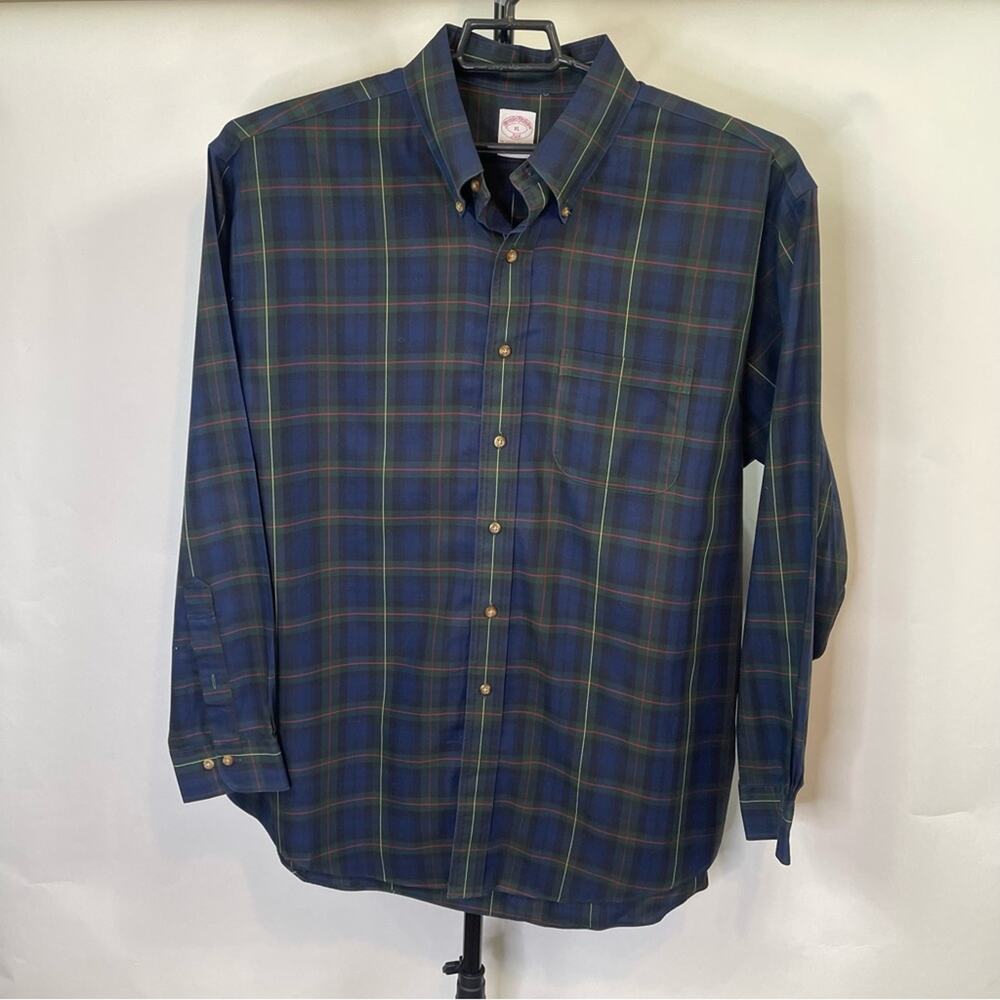Brooks Brother Green Blue Plaid Long Sleeve Shirt Size XL Men’s